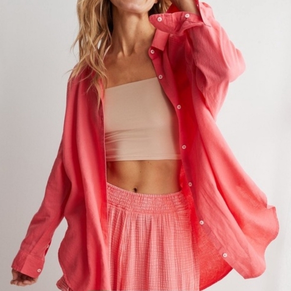 aerie Tops - Aerie Pool to Party linen blend cover up shirt